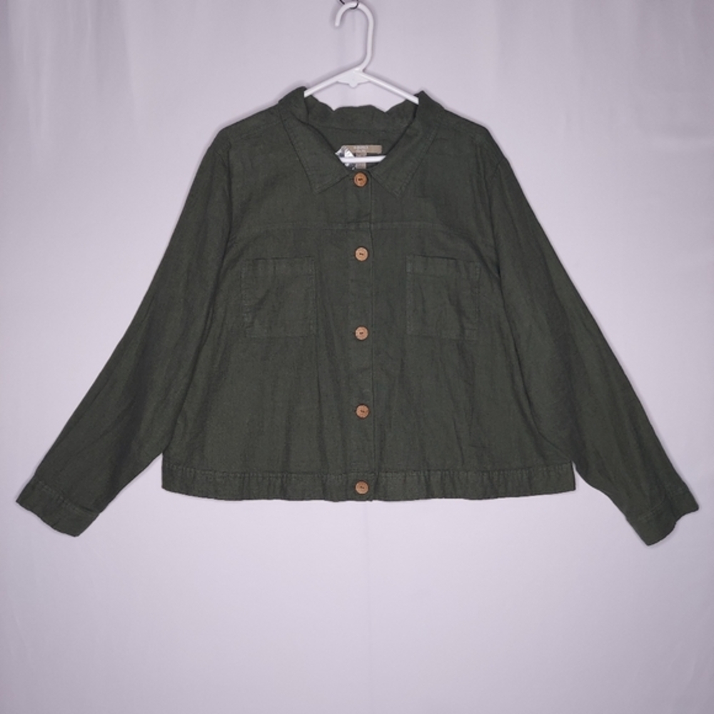 Denim Co Naturals Linen-Blend Button Jacket Women 1X‎ Green Classic